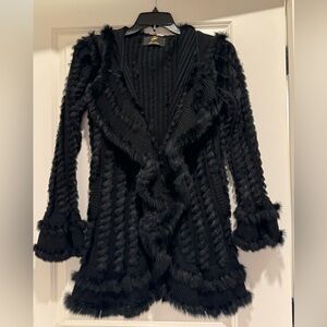 Rabbit fur knit cardigan